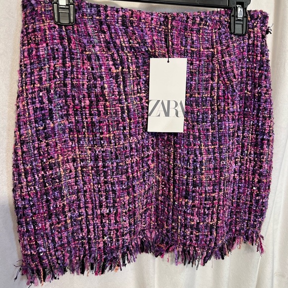 ๐๐ZARA PURPLE MULTI METALLIC TEXTURED WEAVE TWEED SKIRT-๐๐NWT - Picture 14 of 16
